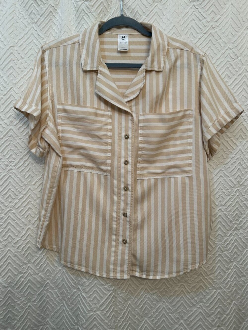 Member's Mark Women's Tencel Camp Shirt White/Beige Stripes Size L